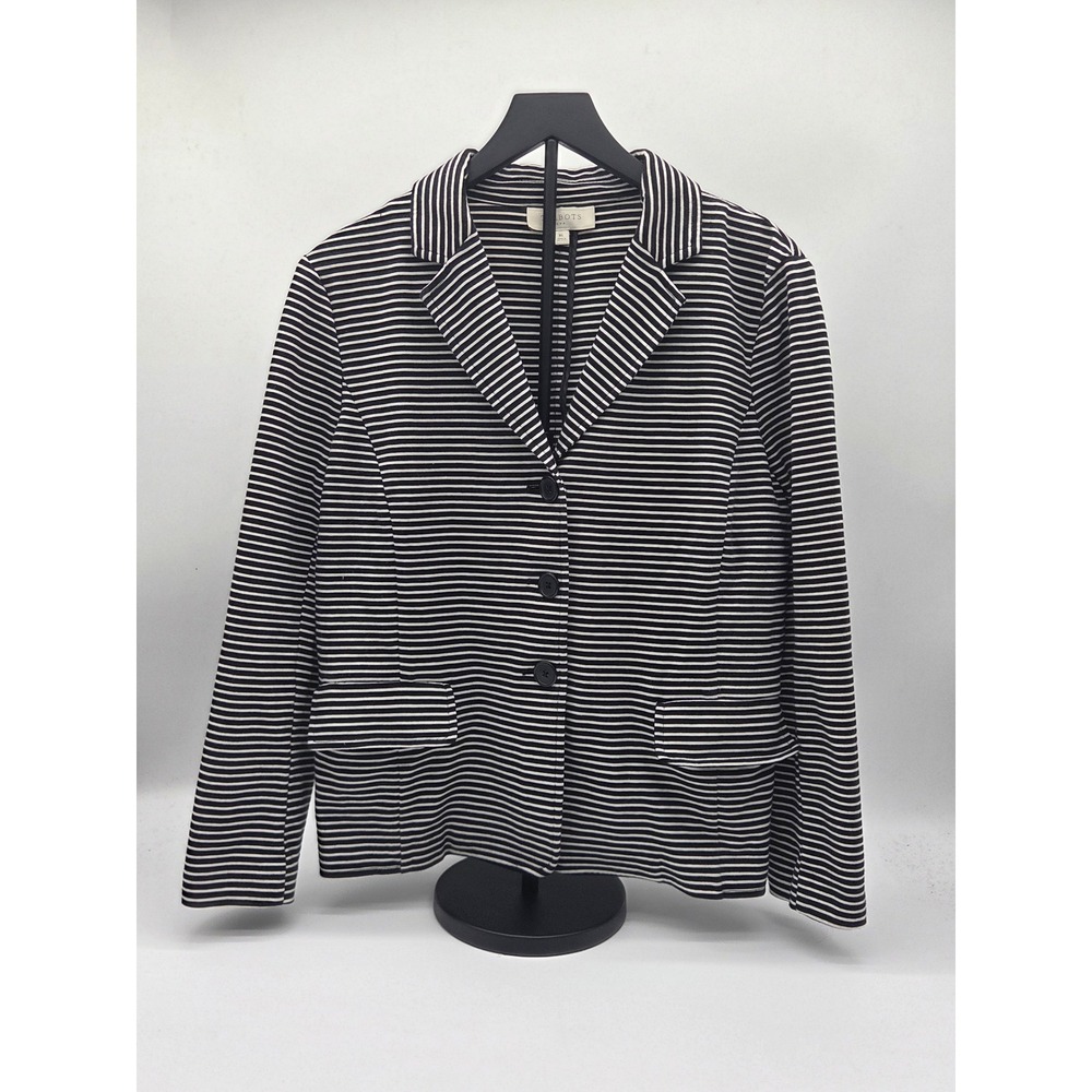 Talbots Women's XL Black White Striped Knit Blazer Cotton Blend 101-861